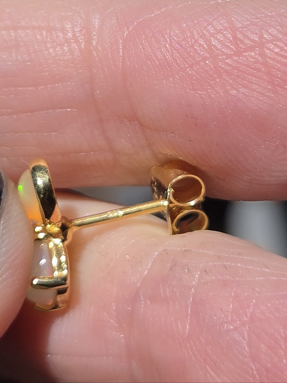 Opal 1k Each Drop Stud Sterling & Gold Earrings - Picture 10 of 10